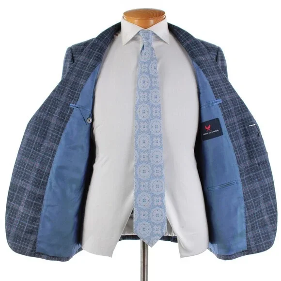 Cardinal of Canada NWT Wool Blend Sport Coat Size 40S US In Blue w/ Coral Plaid